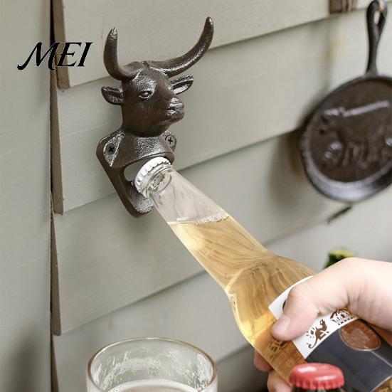 Animal Shape Bottle Opener Elk Cow Head Opener, Wall Mounted Beer Cap Heavy Duty Cast Iron Remover, Rustic for Home Bar, Industrial Decor