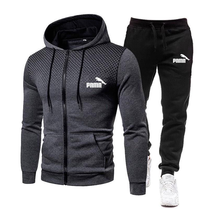 Men s Casual Sports Set Zipper Cardigan Trendy Dot Running Hoodie Two Piece M