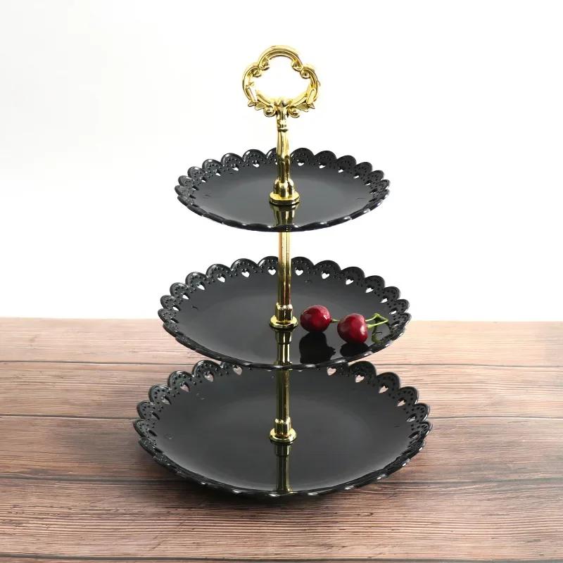 3 Layer Cake Stand Fruit Plate Tray Snack Plate Display Birthday Wedding Party Dessert Creative Petal Fruit Tray Display Shelf