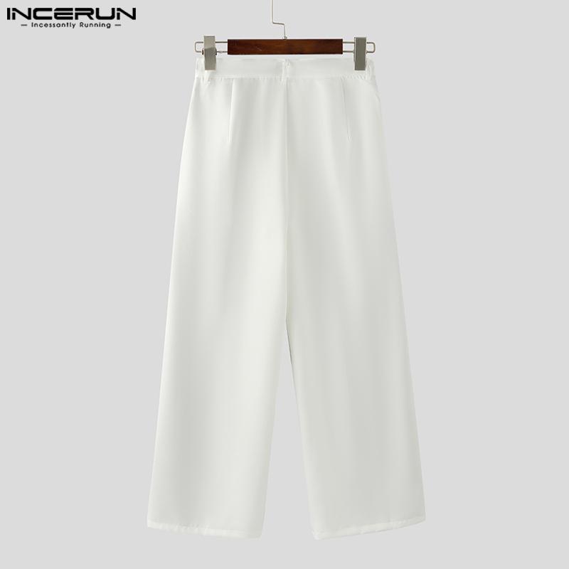 INCERUN Men Casual Zipper Waist Patchwork Wrap Loose Straight Pants