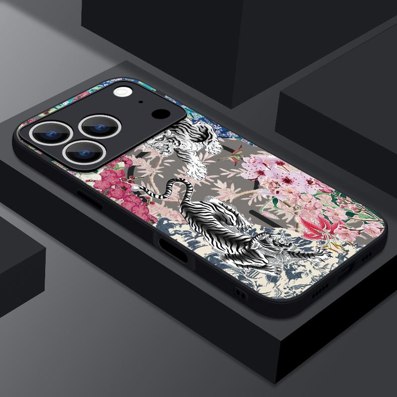 Retro Flowers Black Rose Print Case For iPhone 17 18 Pro Max Magnetic For Magsafe Slim Hybrid Matte Cover For iPhone 16 15 14 13 Pro Max 17E