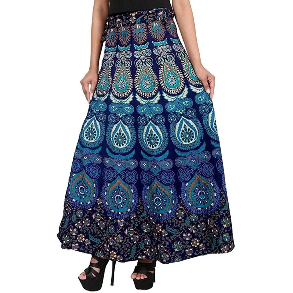 Gonna a portafoglio rotonda stampata Jaipuri in puro cotone, abbigliamento casual Bollywood, gonna bellissima