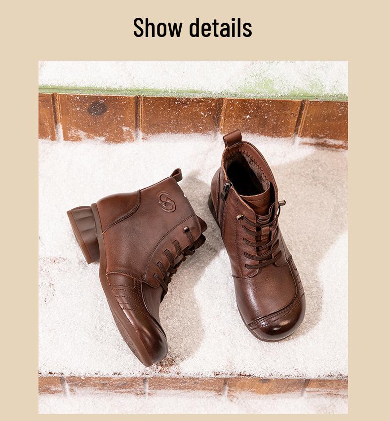 Women's Retro Genuine Leather Ankle Boots, Winter 2025 - Fleece-lined, Soft Sole, Non-slip, Wool Interior, Warm Snow Boots