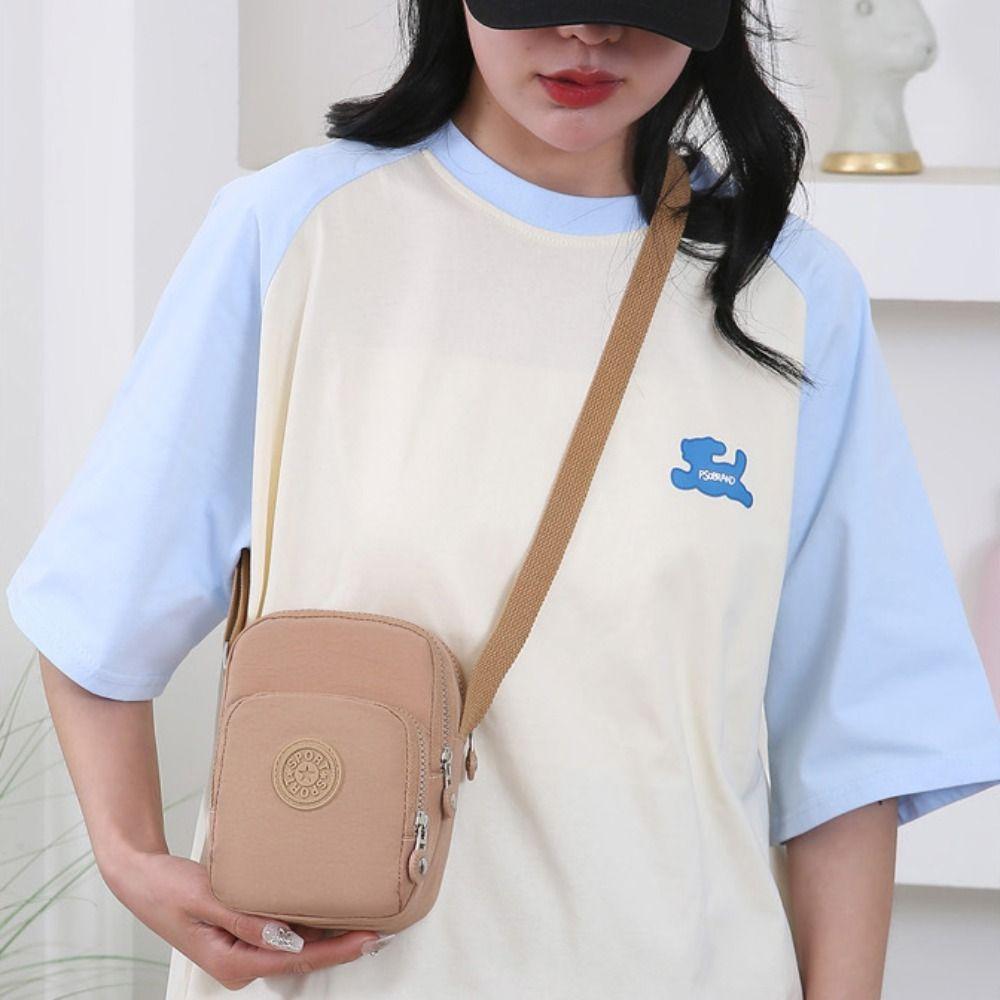Square Zipper Crossbody Bag Multi-functional Small Phone Bag Simple Nylon Shoulder Bag  Women