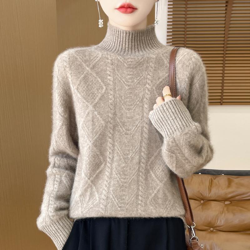 Damski sweter kaszmirowy kaszmir Qinghe 30% kaszmir 70% wełna jesienno-zimowy pulower ciepły i modny