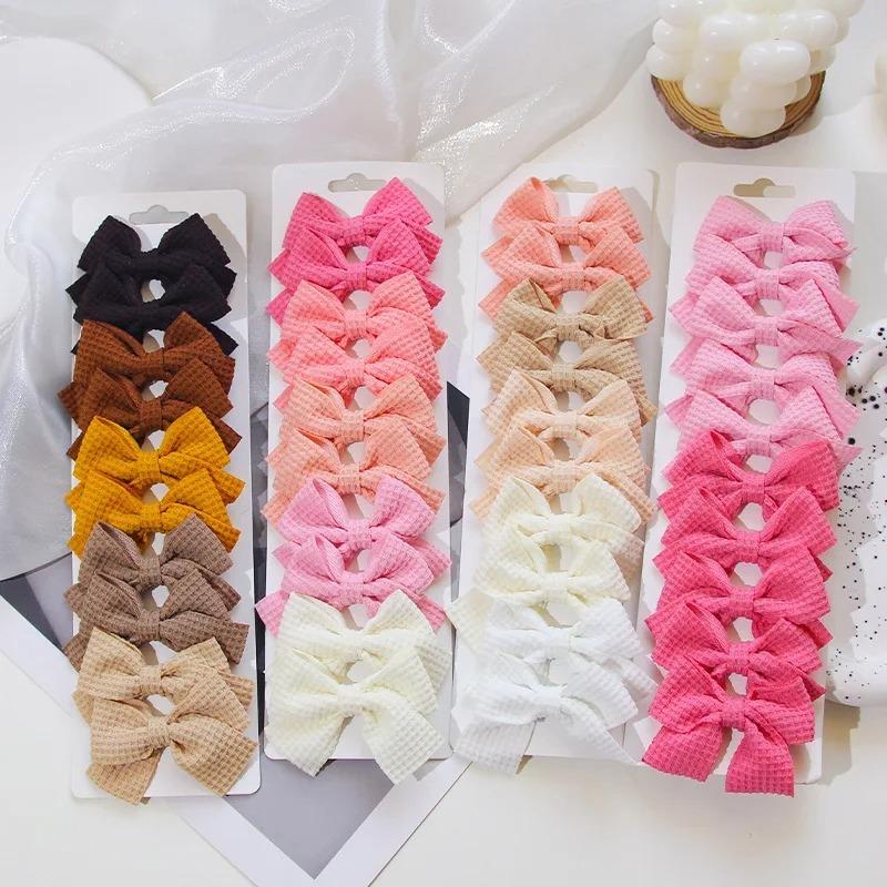 6/10Pcs Sweet Cute Solid Ribbon Bowknot Hair Clips for Baby Girls Handmade Bows Hairpins Barrettes Headwear Kids Hair Accessories
