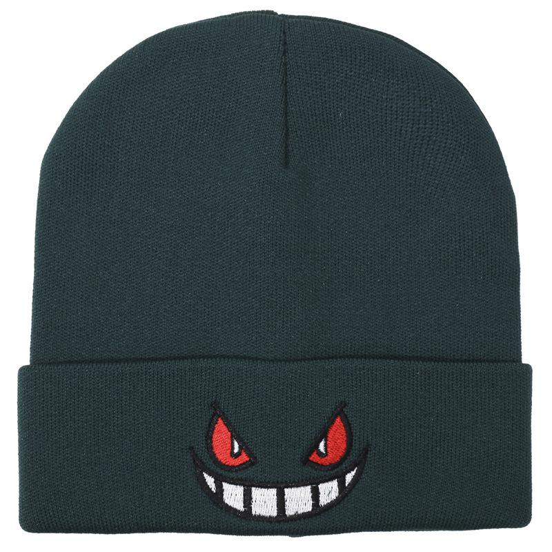 Anime Cartoon Embroidered Knitted 100% Acrylic Street Style Beanie Hat Autumn Winter Beach Warm Travel Gengar Adults Unisex