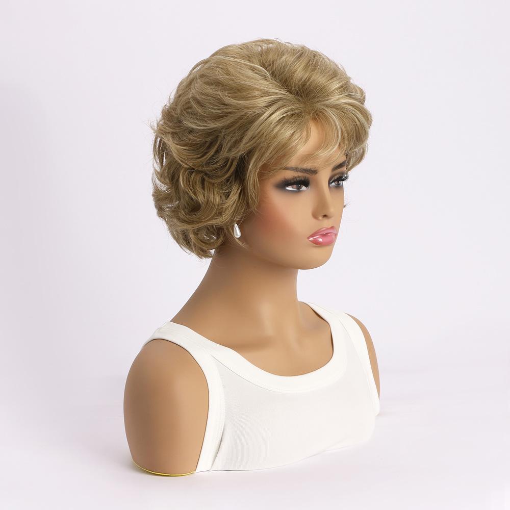 European and American Style Women's Fashion Daily Use Natural Looking Short Curly Wig with Bangs Synthetic Fiber Brown Wig