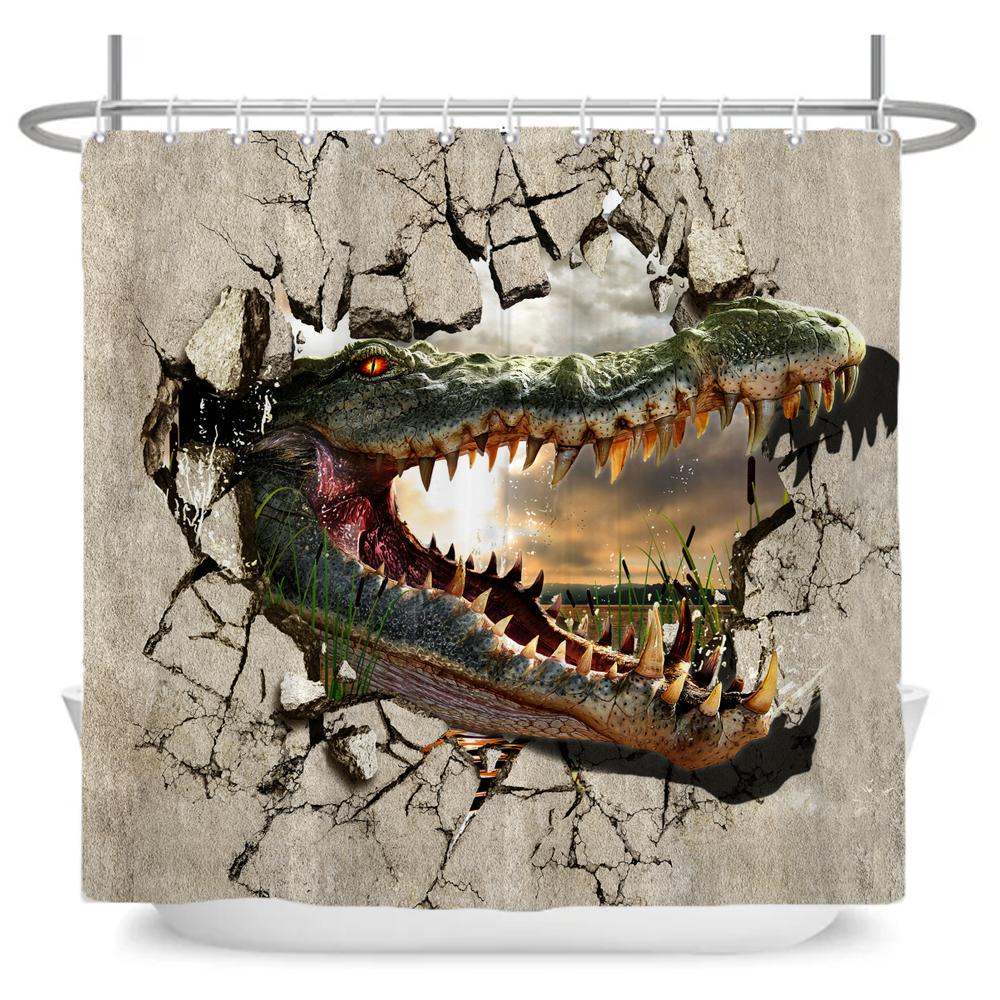 Funny Dinosaur Shower Curtain Bathroom Dino Cool for Kids Boys Silhouette Animal Cartoon White Fabric Bath Curtain Home Decor