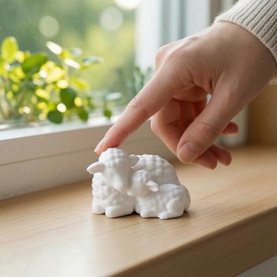 3D Printed Mother and Baby Sheep Figurine, Soft White Desk Decor, Cute Animal Shelf Ornament, Heartwarming Mother's Day & Newborn Gift