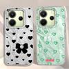 Green Love Heart Bow Feather Texture Phone Case for Xiaomi Redmi 13C 14C A5 A3 A4 A3X A1 A2 Note 14 13 12 11 11S 10 Pro Cover
