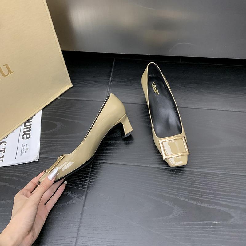 - Frühling neue Huizhou Damenschuhe sind nicht ermüdend, flacher Ausschnitt, eckige Spitze, modische hohe Absätze, Einzelne Schuhe