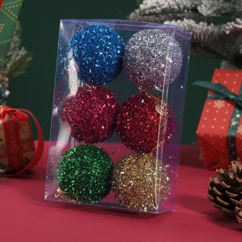 

1Box 6cm Christmas Ball Decor Shiny Plush Foam Ball Decoration Xmas Tree Hanging Ornaments Home Party 2026 New Year Navidad Gift 6Pcs