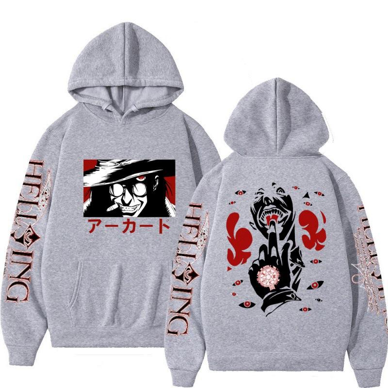 Harajuku Japanese Anime Hellsing Mens Hoodies Manga Graphic Pullover Long Sleeves Hooded Sweatshirts Unisex Streetwear
