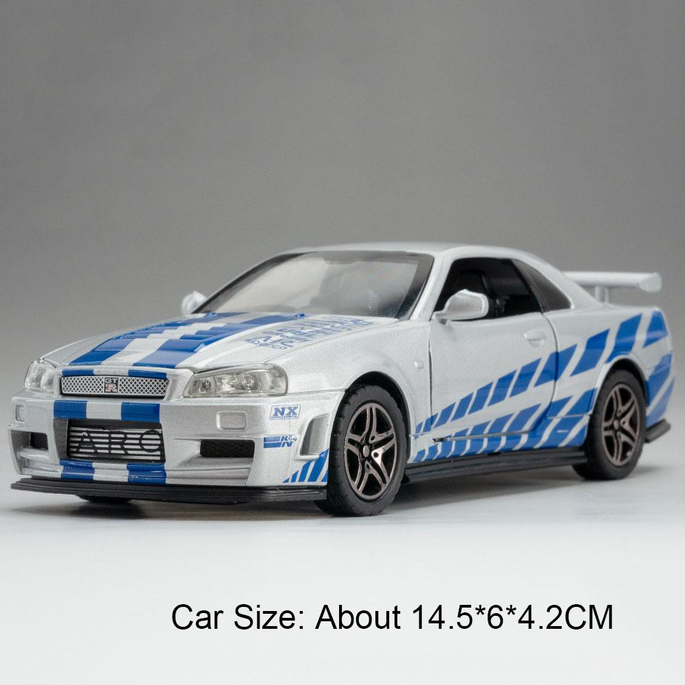 Scale 1:32 GTR50 R34 Toy Car Models Alloy Diecast Music Light Racing Vehicles Models Doors Opened Miniature Cars Gifts for Boys
