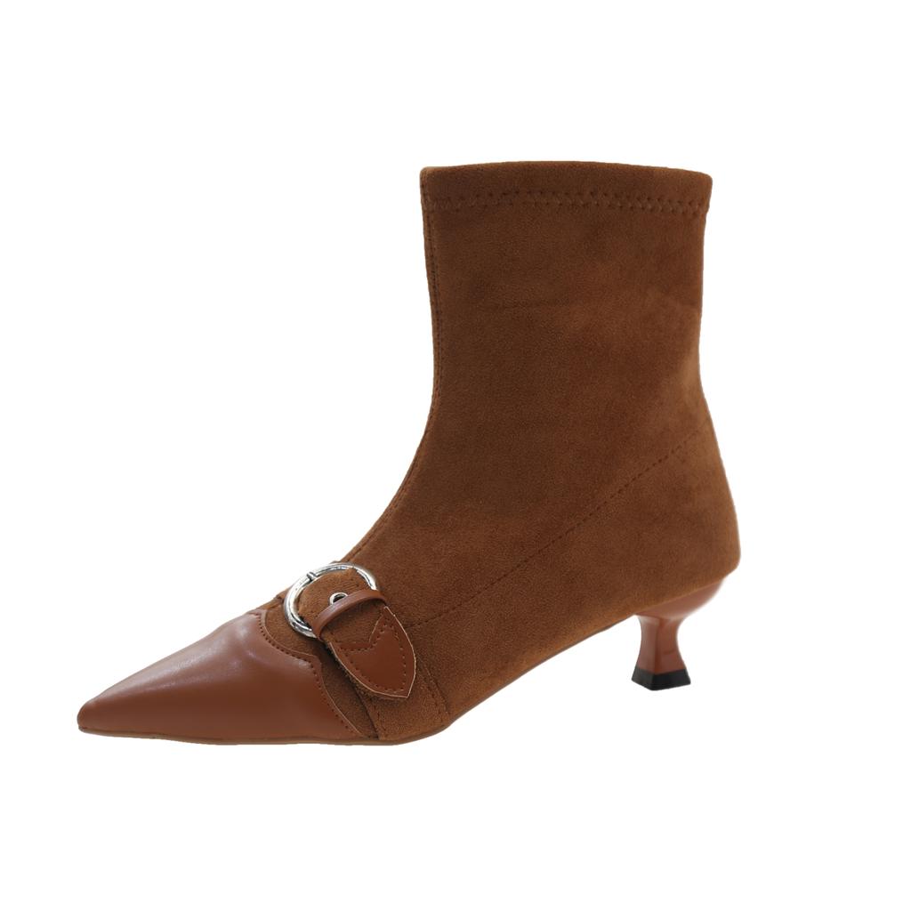 New Style Fashion Women's Shoes Sleeve Women's Boots Autumn Pointed Toe Solid Short Barrel Stilettos or Thin Heels Knight Boots