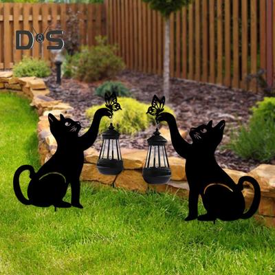 Solární kočičí lucerna Roztomilá kočičí silueta s LED teplým světlem Vodotěsná antikorozní venkovní dekorativní lampa se zemním kolíkem pro zahradní trávník