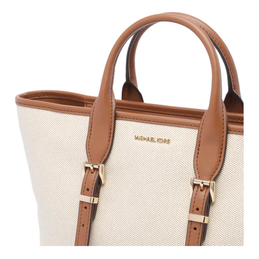 Michael Kors MK Moore Adjustable Detachable Shoulder Strap Metal Logo Cotton Tote Bag Women Tote Bags Beige 30S5G9OS1C-LUGGAGE