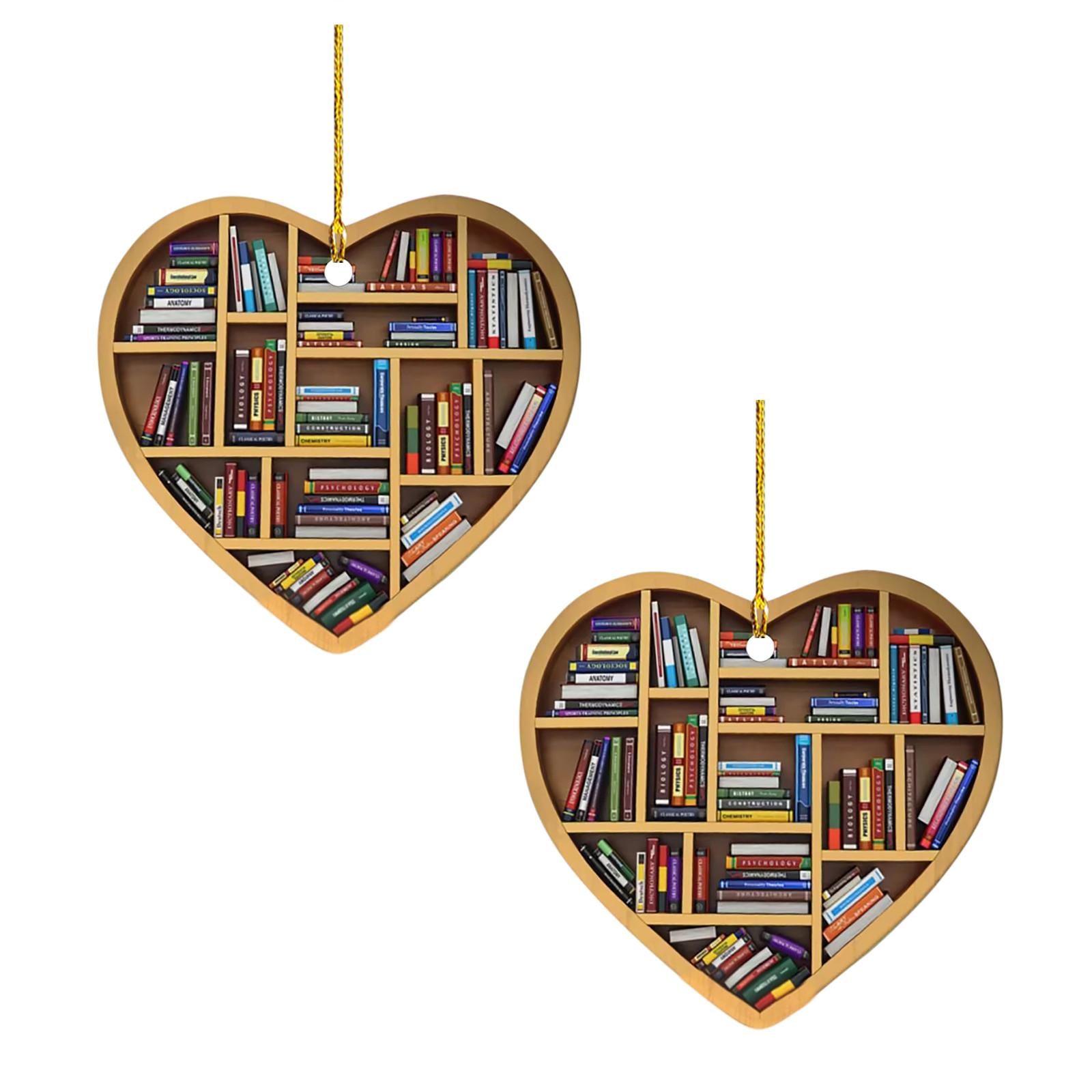 

Book Lovers Heart Librarian Ornament Gift For Her Librarian Book Ornament Lover Bookworm Acrylic Ornament 2pcs 2D Flat