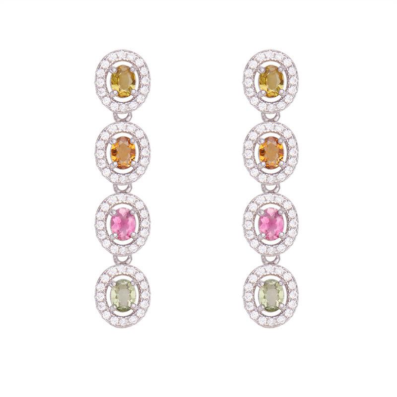 

Fashion Luxury Natural Sapphire Tourmaline Stud Earrings Women S S925 Sterling Silver Colored Treasure Long Fringed Earrings