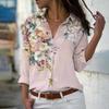 Women Long Sleeve Shirt 3d Flower Print Loose Fit Turn Down Collar