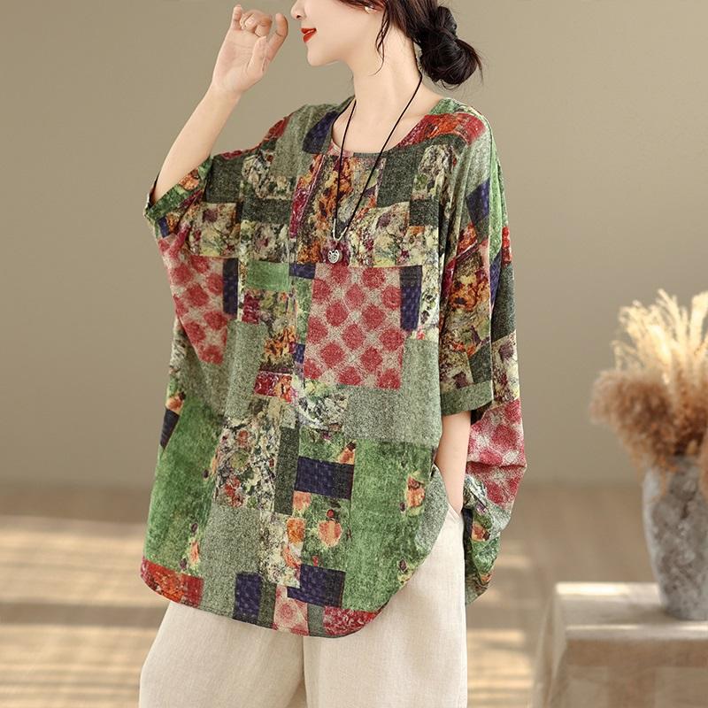 Mânecă scurtă Oversized vintage Floral Casual Tricou largi Topuri Tricou de vară pentru femei