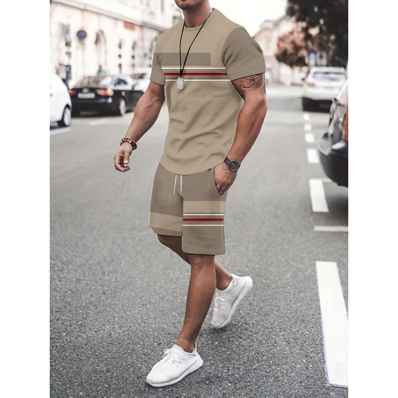 Geometric Print 2pcs Set: T-Shirt + Casual Shorts - Men s Fashion Trendy Outfit S