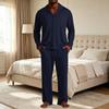 Herren-Pyjama-Set mit Reversknopfleiste und gerader Hose - Farbe Lockere Passform Nachtwäsche