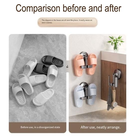 Wall Mounted Slipper Hook No Drilling Shoe Rack with Push-to-Lock Vacuum Seal Quick Dry Slipper Organizer Hook Waterproof Flip-Flops Hook for Bathroom