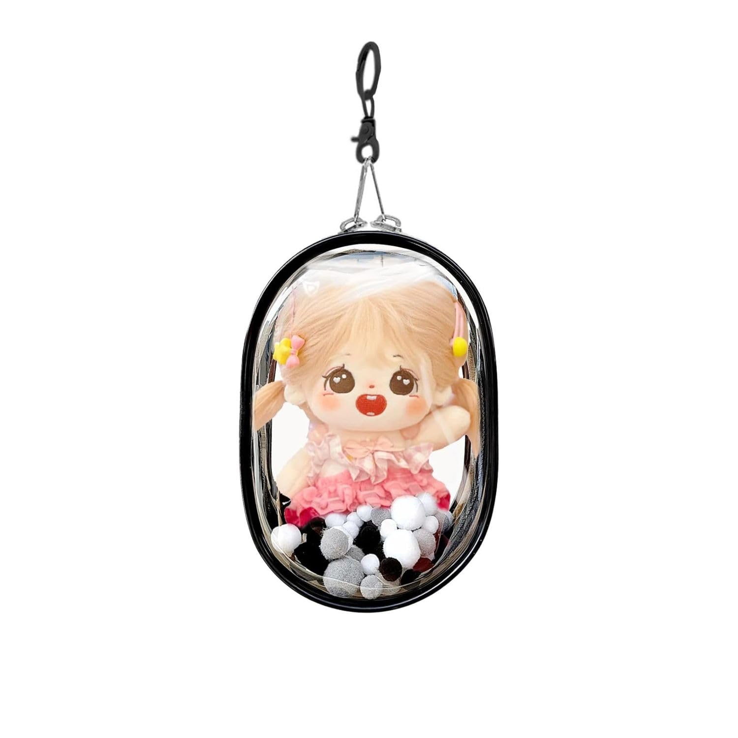 

Plush Toy Pouch, Fits 20cm Plush Toys, Transparent Clear Bag, Large Capacity, Oval Shape, Zipper Closure, PVC, with Pom-Pom & Keychain, 23 x 16 x