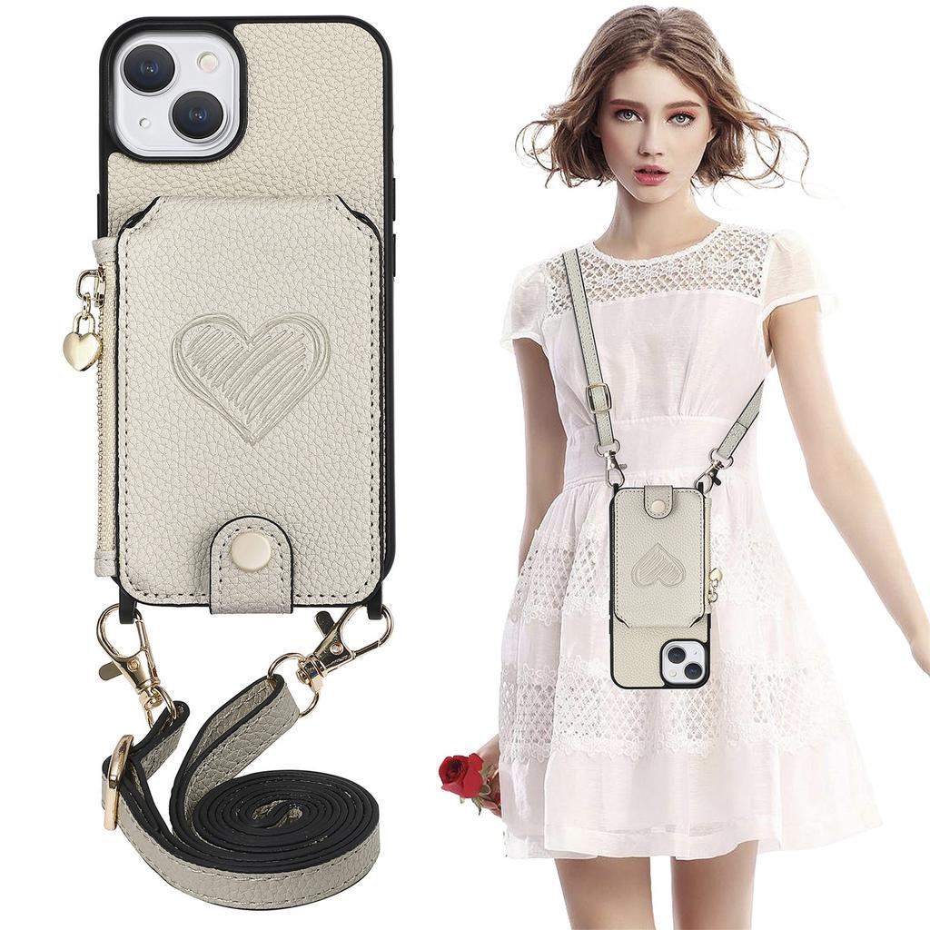 Zipper Wallet Shoulder Chain Case for Iphone 14 Plus 13 12 11 Pro Max Vertical Cards Solt Leather Lanyard Crossbody Bag Cover