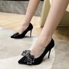 French high heels summer 2025 new European and American fashion flower pointed stiletto women's fashion shoes