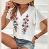 Summer New Vintage V Neck White Embroidered Shirt Women Fashion Short Sleeve Elegant Casual Blouse Women Slim Fit Solid Female Shirts 24735