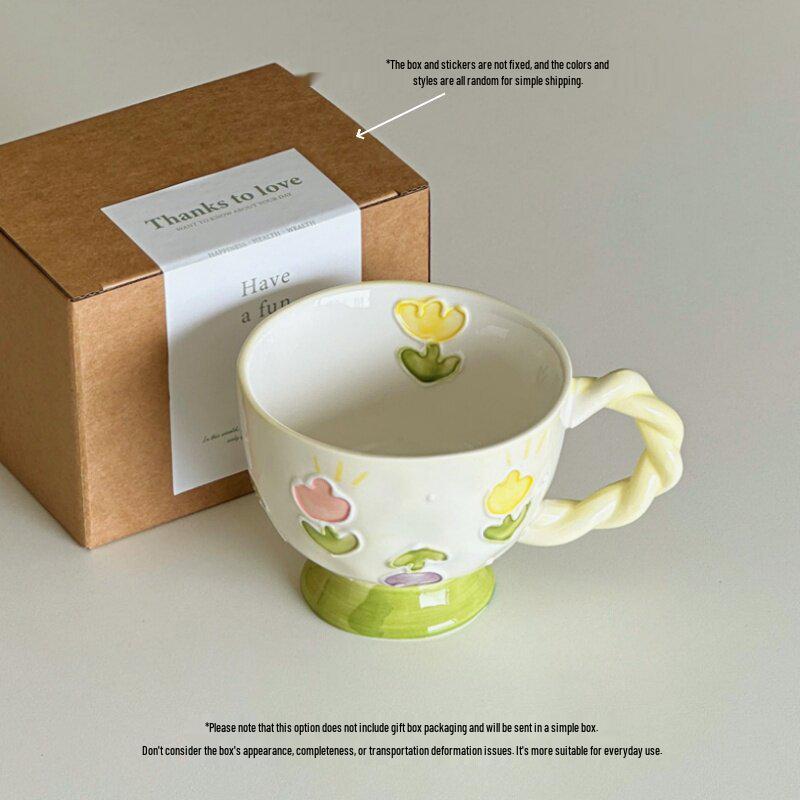 

Керамическая кружка с ручной росписью и рельефным цветочным рисунком (тюльпан) - Милый дизайн в форме сердца для йогурта или овсянки. Default