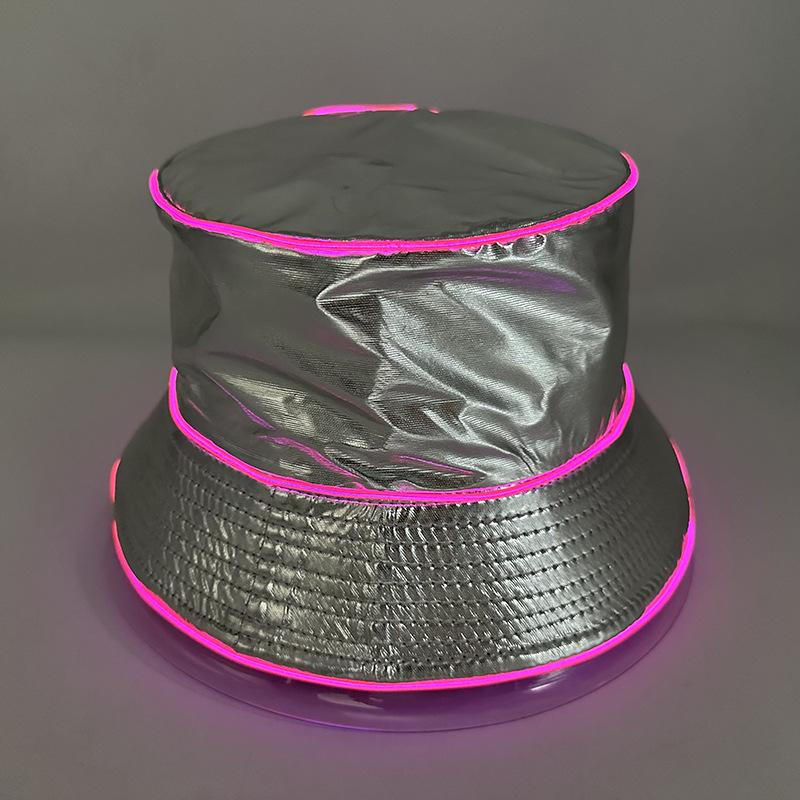 Unisex LED Világítós Hímzett Bucket Kalap Logóval és Egyszínű Lapos Tetővel