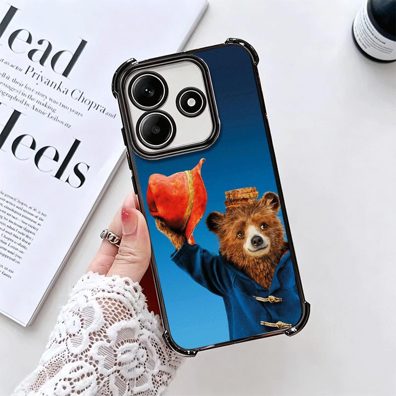 Cute P-PaddingtonS Bear Plating Phone Case For Xiaomi Redmi Note 14 15 Pro Plus 13 12 11 11S 11T 10 9S 9 5G Anti-Fall Airabag Co