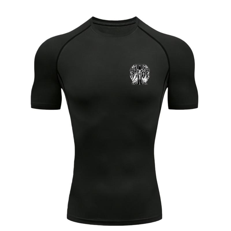 Angel Warrior  Men's Sports T-shirt Training Fitness Compression Shirt Rashgard Tops Quick Dry Short Sleeve T-Shirt
