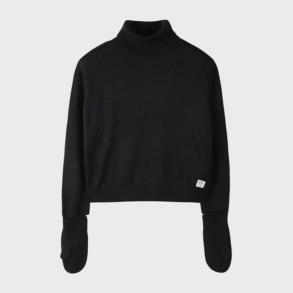 RECODE Gloves Mixed Turtle Neck Knit Top_R0Waa23101Bkx