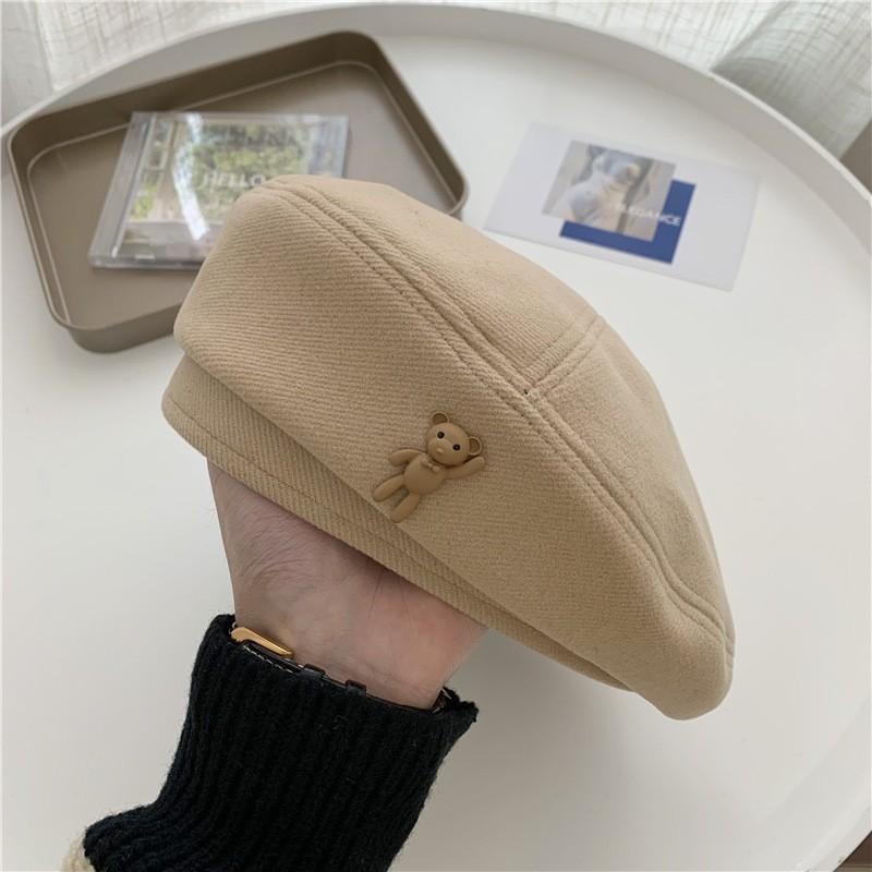 Autumn and Winter Hats Women's Cute Bear Beret Big Head Circumference Showing Face Small Newsboy Hat Fashionable Versatile Painter Hat