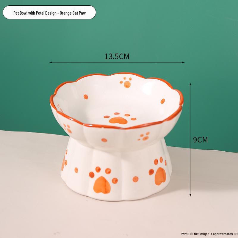 

Hand-Painted Heart Rainbow Ceramic High-Rim Cat Bowl - Neck Protection, Elevated Design for Food/Water