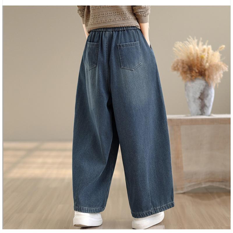 DIMANAF 2025 Autumn Winter Plus Size Jeans Thicken New Women Vintage Cotton Denim Long Pants Flocking