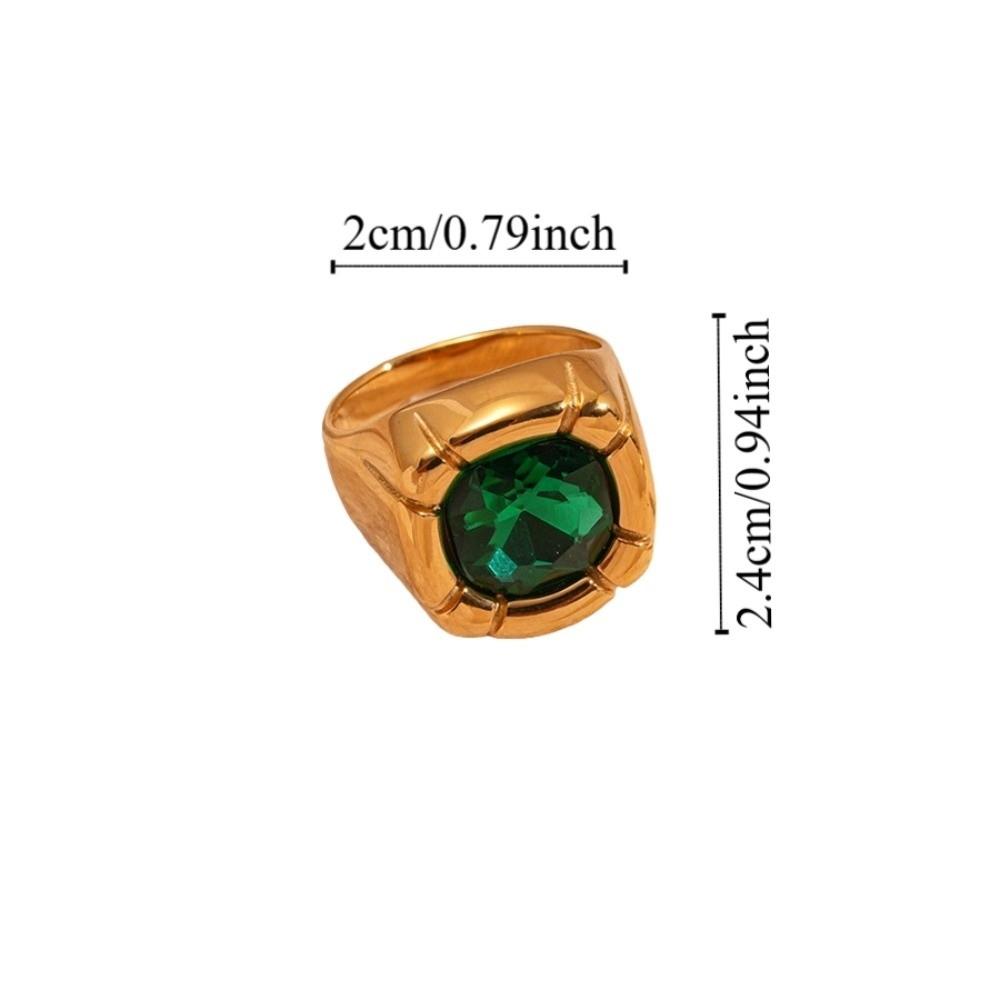 Stainless Steel Square Crystal Ring Zircon Exaggerated Ring  Gift for Girlfriend