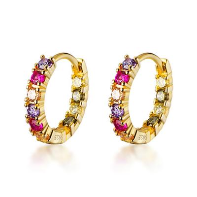 S925 Silver Colorful Zirconia Stones Hoop Earrings Women's Fashion Temperament Earrings