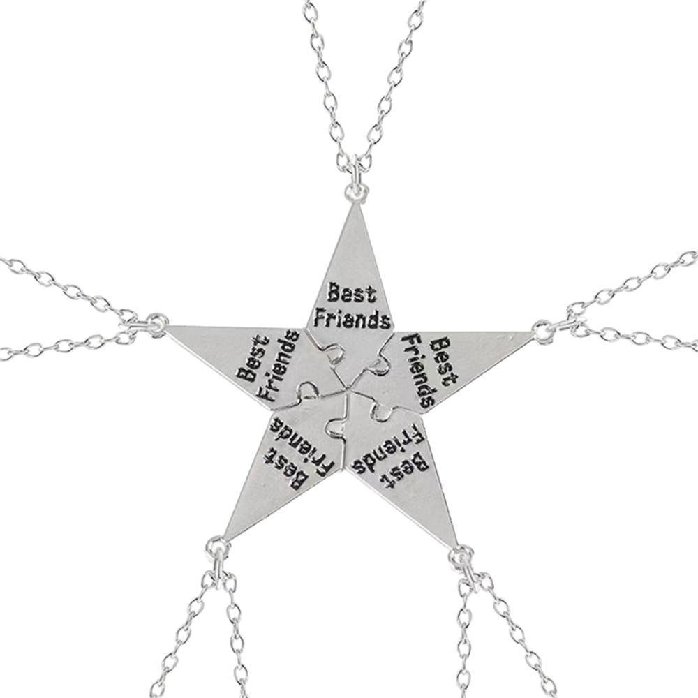 5pcs Set Simple Five People Splicing Best Friends Letter Five-pointed Star Pendant Necklace for Women Men Birthday Jewelry Gifts
