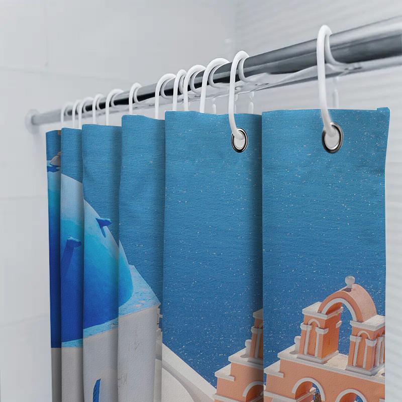 Island Escape: Santorini-Inspired Shower Curtain For A Serene And Mediterranean Bathroom Dcor