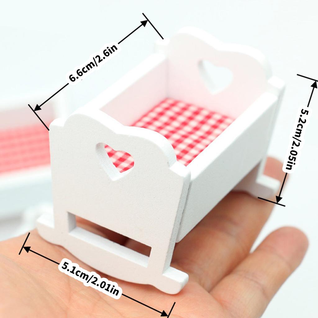 Miniature Wooden Rocking Cradle Bed For 1/12 Scale Dollhouse Scene Display Decors And Ball Jointed Dolls Companions