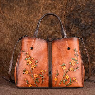 Torebki damskie z prawdziwej skóry w stylu retro i torebki crossbody o dużej pojemności ze skóry bydlęcej w kwiaty