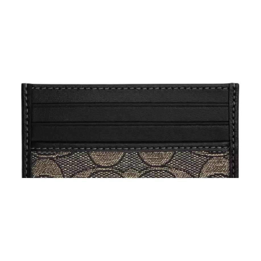 Coach Monogram Print Metal Signature Jacquard Id Card Holder Women Card Holder Charcoal-Gray Gold CCO34-IMYF5