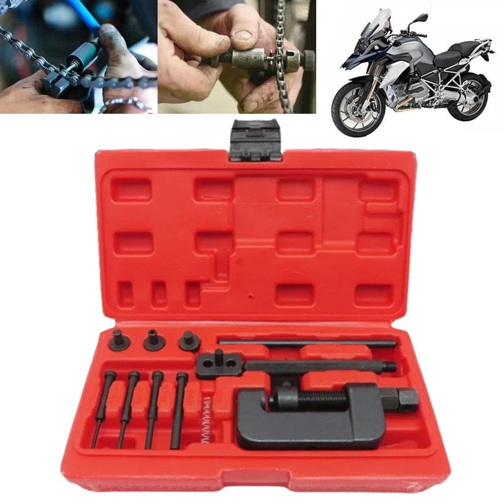13PCS Versatile Chain Repair Tool Set Motorcycle Chain Set W/h Remover Motorcycle Link Duty Bike Red Riveter Case Splitter W0L7