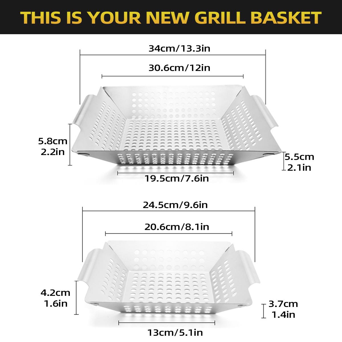 

Leeseph Stainless Steel Perforated Grill Basket, Nonstick BBQ Grill Tray Durable Outdoor Grilling Basket Camping Cookware Grill